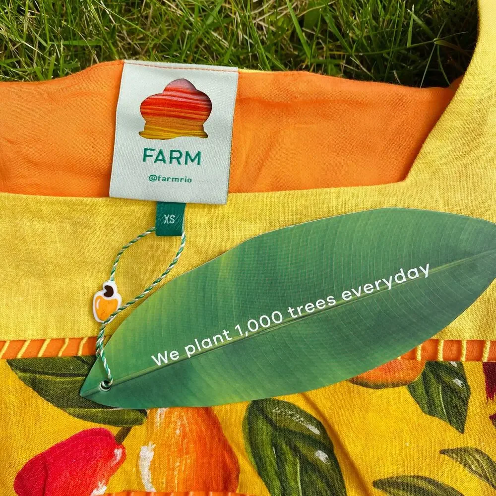 FARM Rio Rainbow Mixed Prints Tiered Linen Blend Crop Top Womens Size XS Orange - Picture 10 of 11